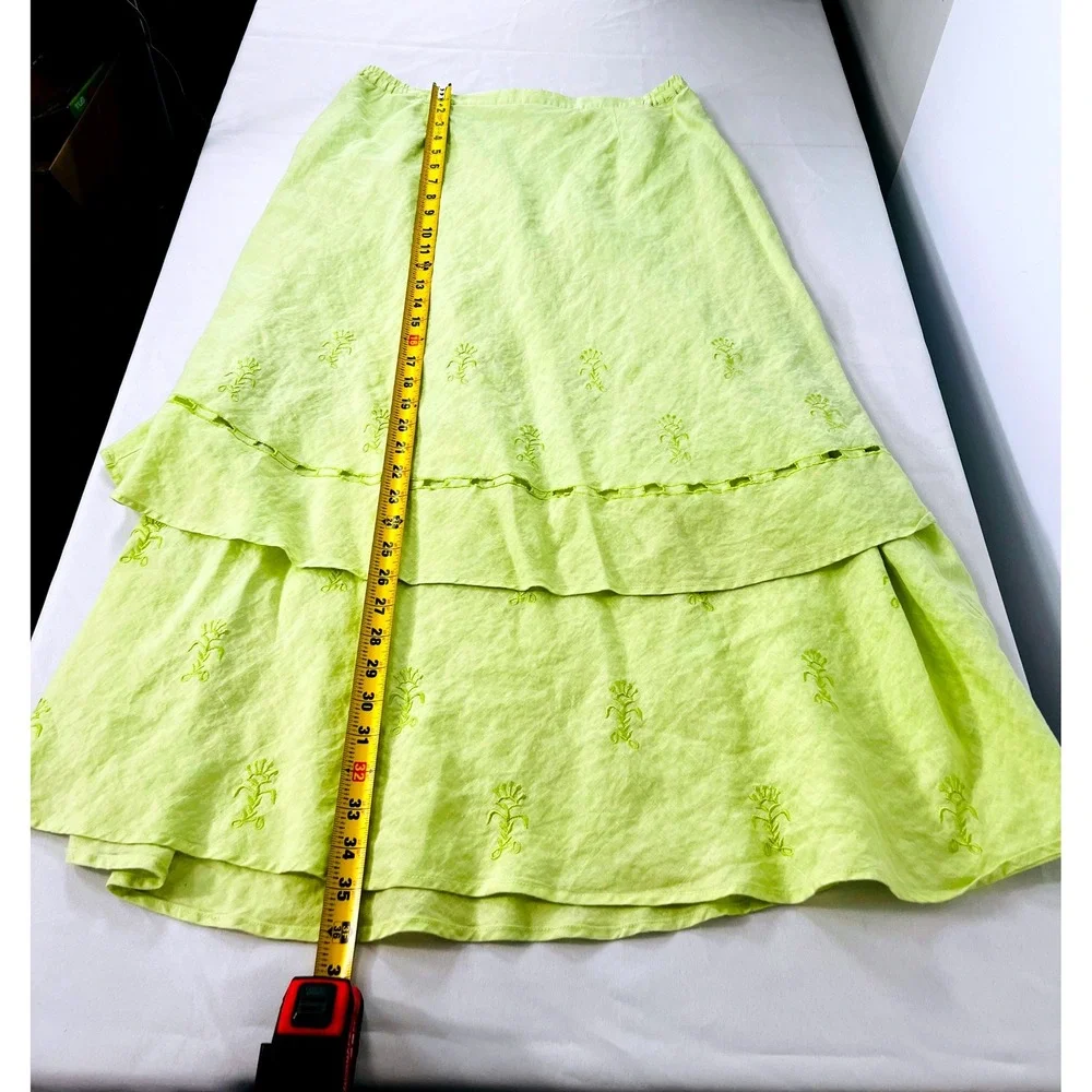 Danny Roberts‎ Linen 2 Piece Set L Lime Green Embroidered Boho Cottagecore 90s